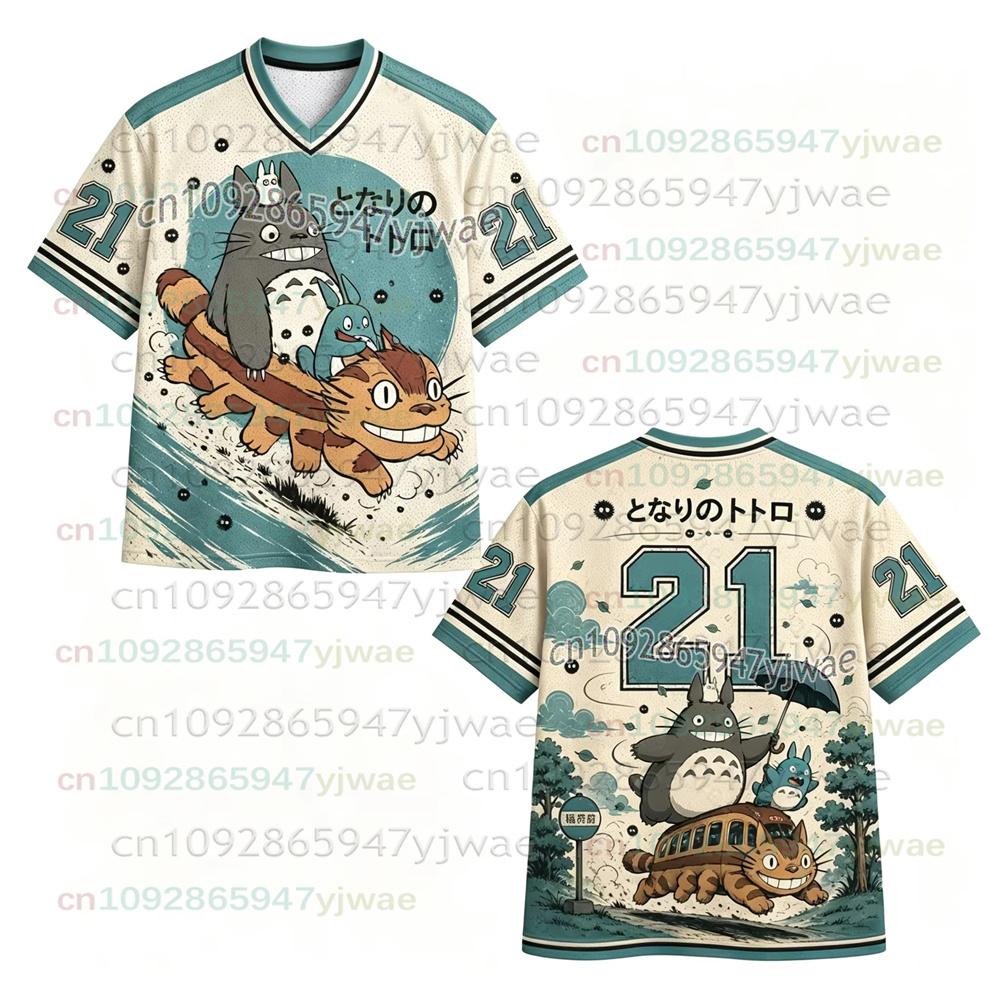 2026 Horké Pánské Dámské Tričko Anime Soused Totoro Výstřih do V Dres Krátký Rukáv Sportovní Tričko Ležérní Streetwear Hip Hop Fanoušci Vrcholy