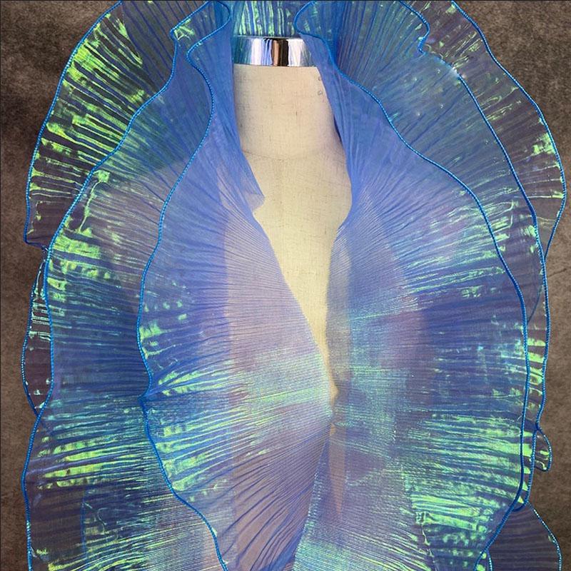 2 Yards Mermaid Pleated Flower Lace Magic Color Laser Gradient For Wedding Wave Striped Decoration Cloth Wide 15CM