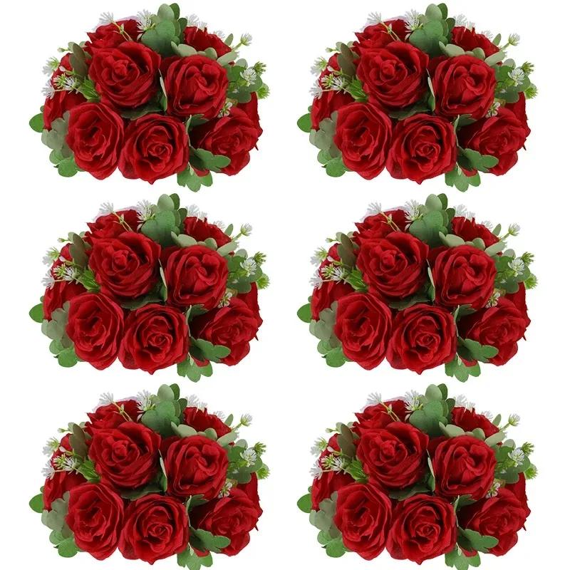 6Pcs Artificial Flowers Centerpiece Table Decorations Rose Ball for Weddding Floral Arrangements Bouquet for Party Home Decor