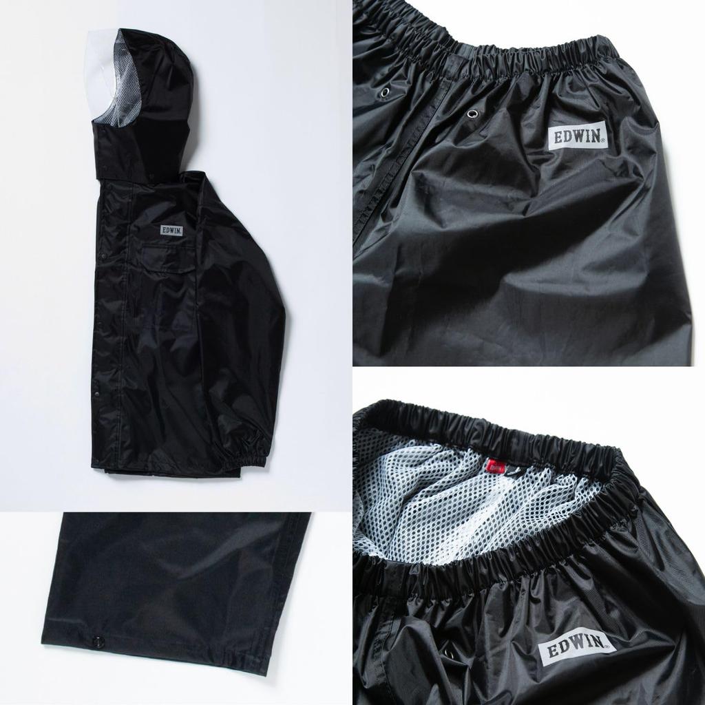 EDWIN Rain Top and Bottom Water Water Pressure Resistance LL Size [Moonbat] Suit, Set, Repellent, 10,000mm, 53070, Black,