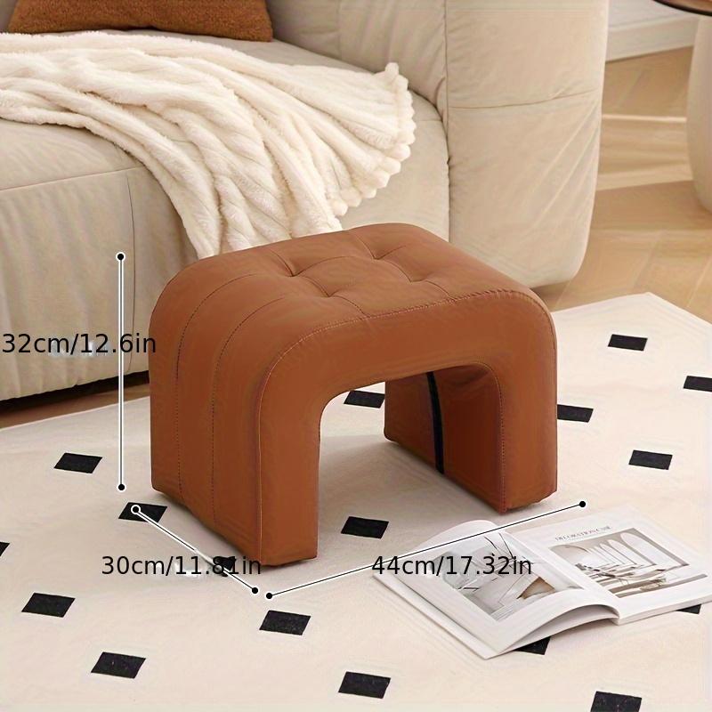 Solid Wood Upholstered Stool, Multifunctional Soft Faux Leather Low Stool for Living Room, Compact Shoe Changing Bench