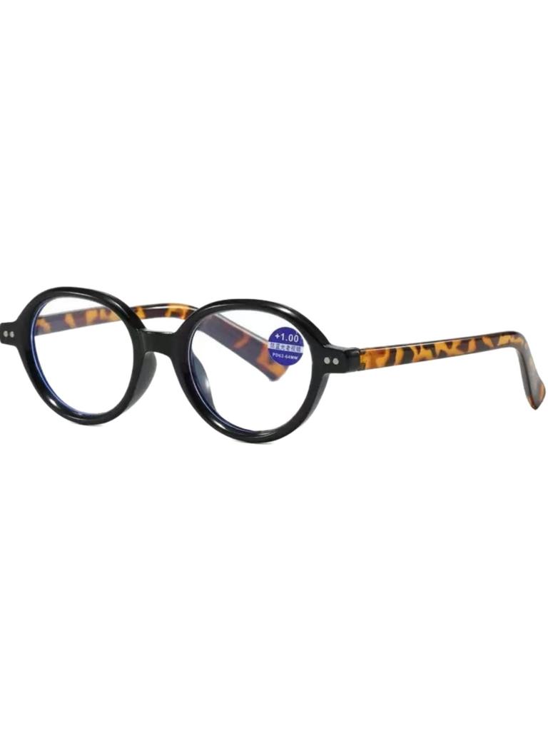 Plain Face Retro Oval Fashion Reading Glasses Frame Nerd Tortoise Shell Contrast Color