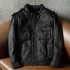 Mens Vintage Genuine Leather Jacket Short Biker Coat Distressed Cowhide Outerwear Autumn Winter Fashion