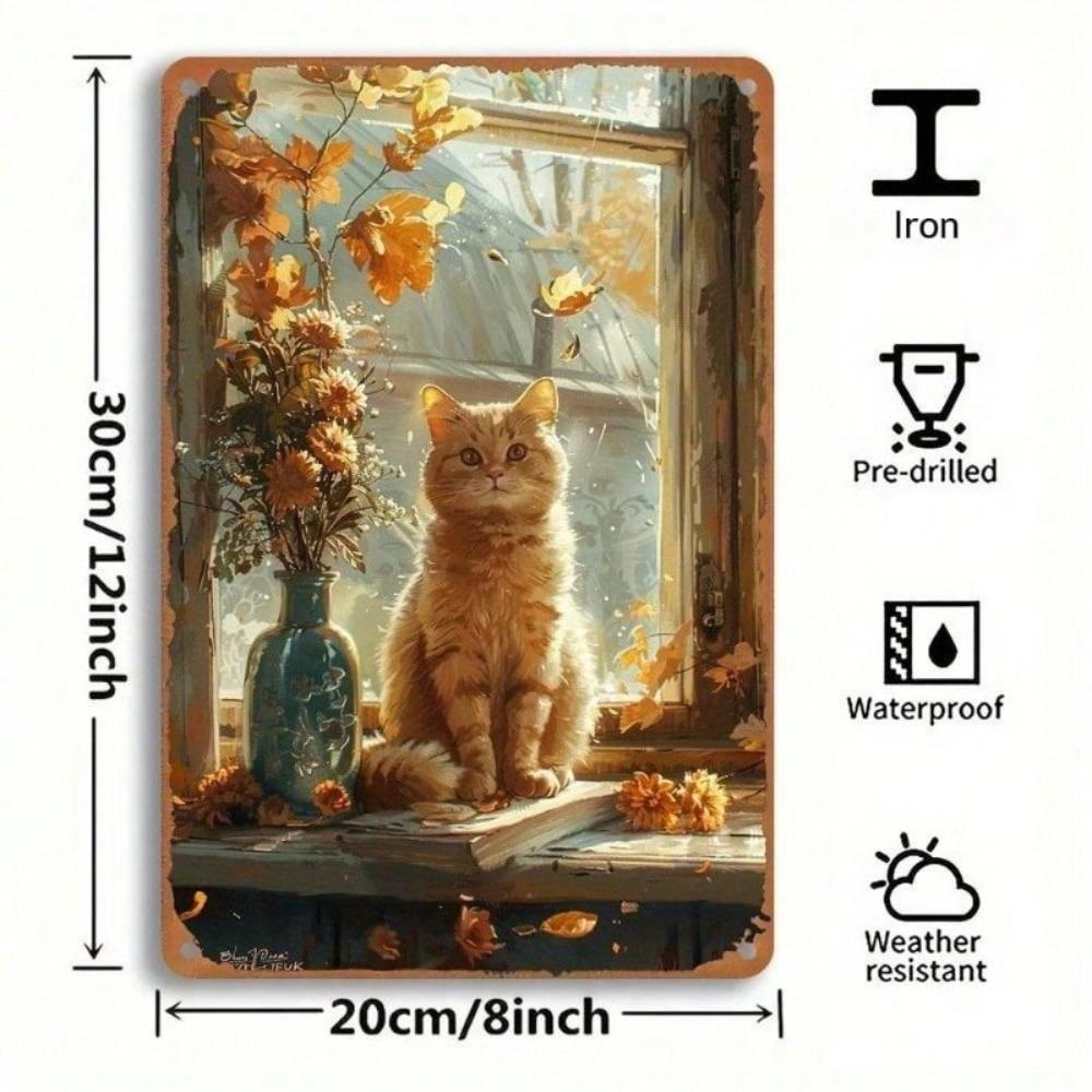 Poster Metallico Vintage Gatti d'Autunno Arte Murale Rustica per Soggiorno