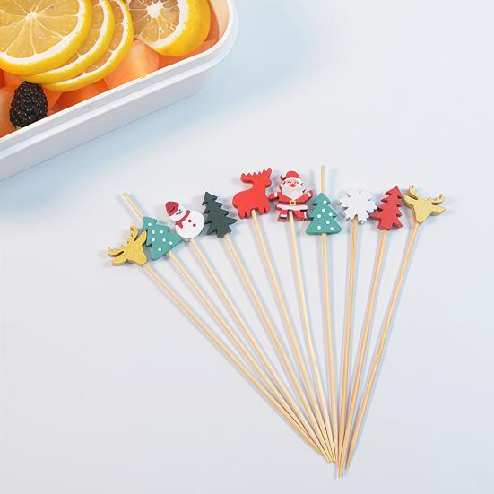 100PCS Cocktail Picks, Christmas Theme Disposable Fruit Tags, Bamboo Food Picks Toothpicks, for Fruits Desserts Cocktails Burgers