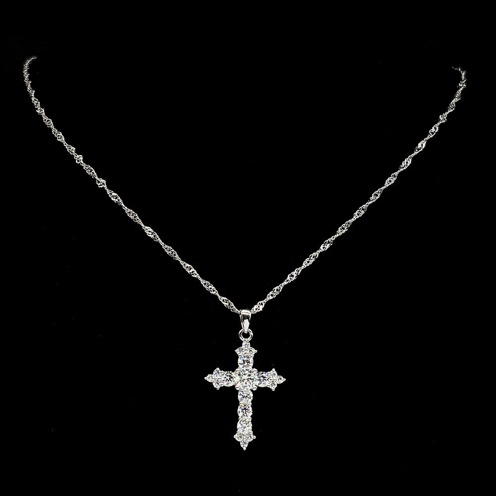 Shiny Hip Hop Zircon Cross Pendant Necklace for Women Stainless Steel Crystal Choker Christian Necklaces Jewelry Cruz Colgante