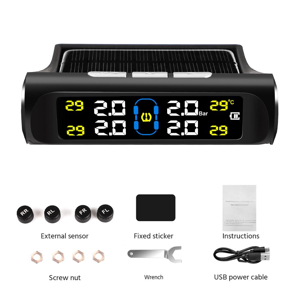 Solar Power Car Tire Pressure Monitor TPMS Car Tire Pressure Alarm Monitor System Auto Security Alarm Systems Tyre Pressure Sensor Kit