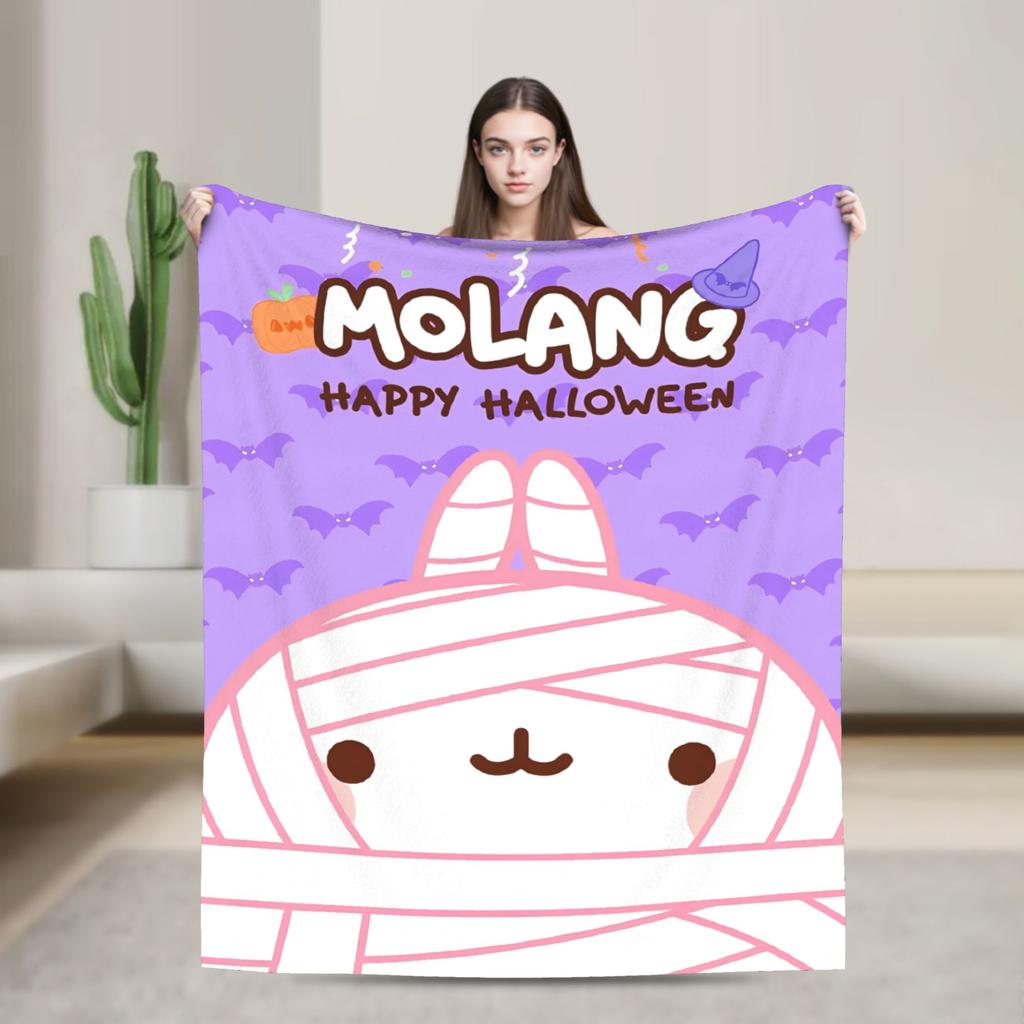 Cute Anime M-Molangs Blanket Fleece Spring Autumn Portable Ultra-Soft Throw Blankets for Home Office Bedspread