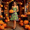 Dámské šaty s halloweenským potiskem, odhalující ramena, na tenkých ramínkách, pro párty kostým