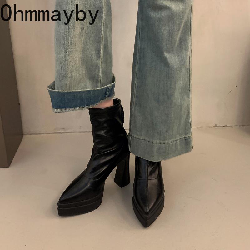 Night Club Platform High Heel Women Ankle Boots Fashion Party Stripper Female Shoes Winter Pointed Toe Mordern Short Booties