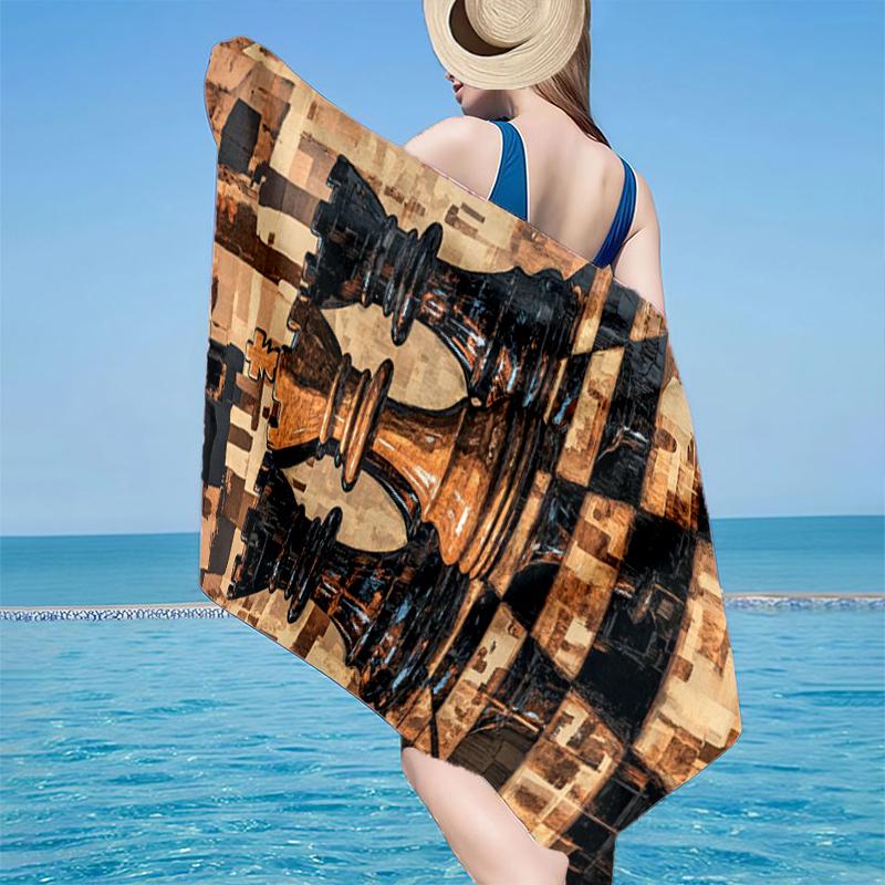 Golden Chess King On Black Beach Towel, Super Soft Microfiber, Gift for Her/Him, Birthday, for Pool, Beach, Travel, Home Decor Fan gifts