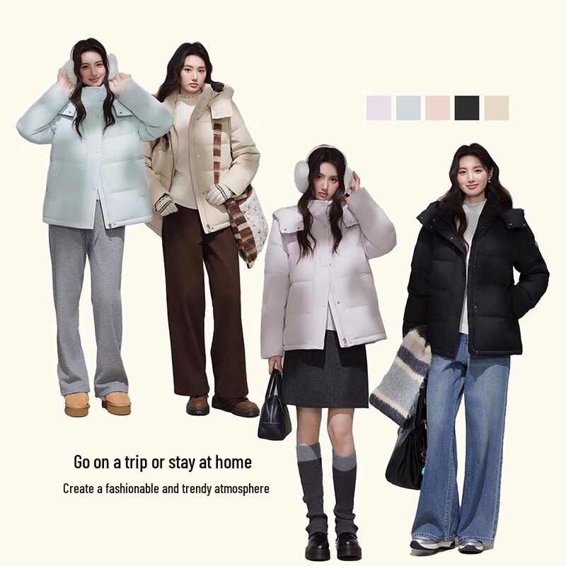 Yalu Damen Kurze Abnehmbare Kapuze Puffer Daunenjacke