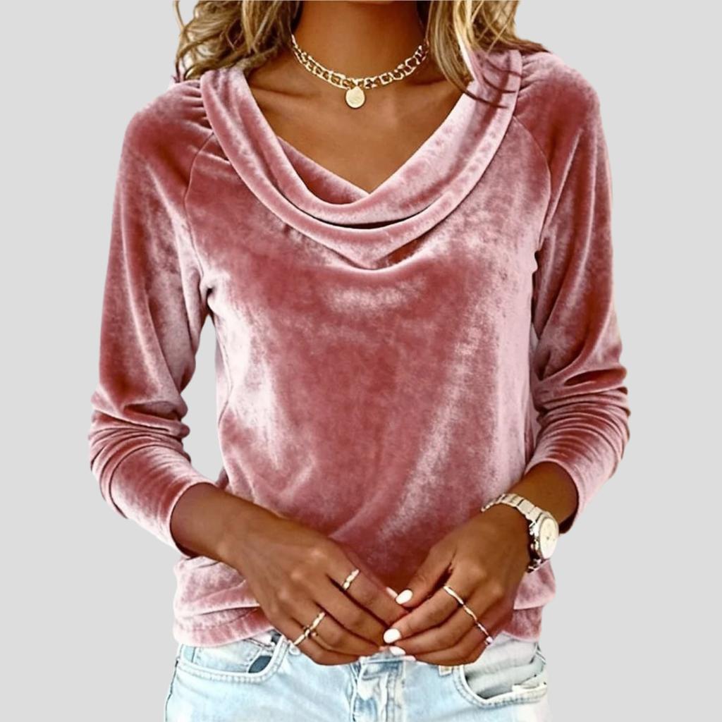Women's Solid Color V-Neck Velvet Blouse Autumn and Winter Sexy Velvet T-Shirt