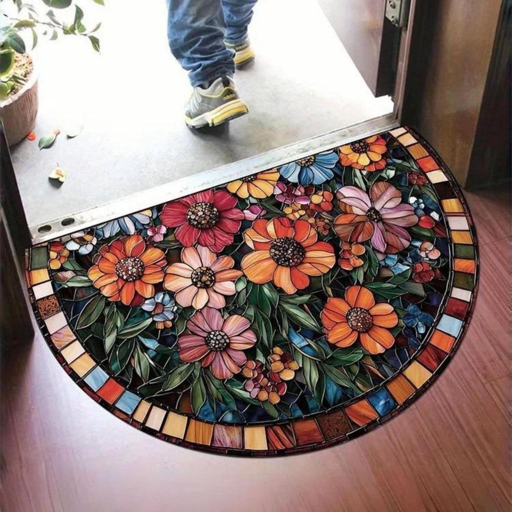Half Round, Stone Patterned Floor Mat, Thick, Soft, Suede, Suitable for Porch and Living Room Decoration, Machine Washable, Anti Slip, Wear-resistant