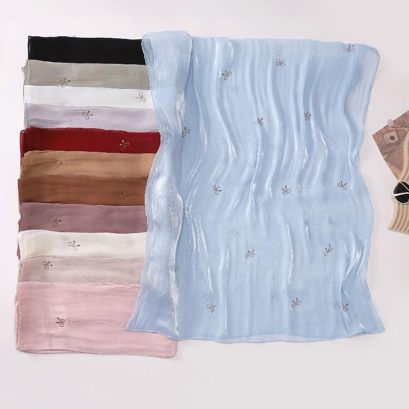 Shimmer Silk Hijab Scarf For Women Crinkle Hijabs  Diamond Luxury Medine Silk Veil Muslim Women Shiny Shawl Turban Bandana