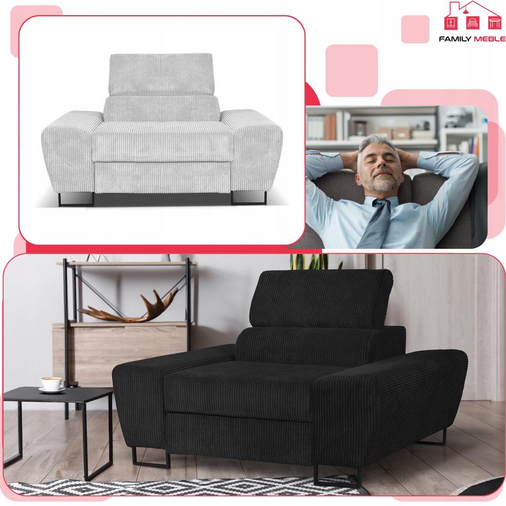 Sessel Savio Wohnzimmer Family Möbel j.grau Cord reg Kopfstütze