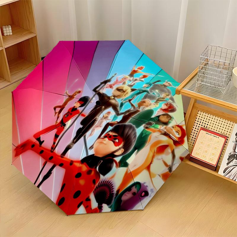 Miraculous Ladybug Print 8?Ribs Automatic Umbrella Wind Resistant Lightweight Folding Umbrella For Outdoor Travel