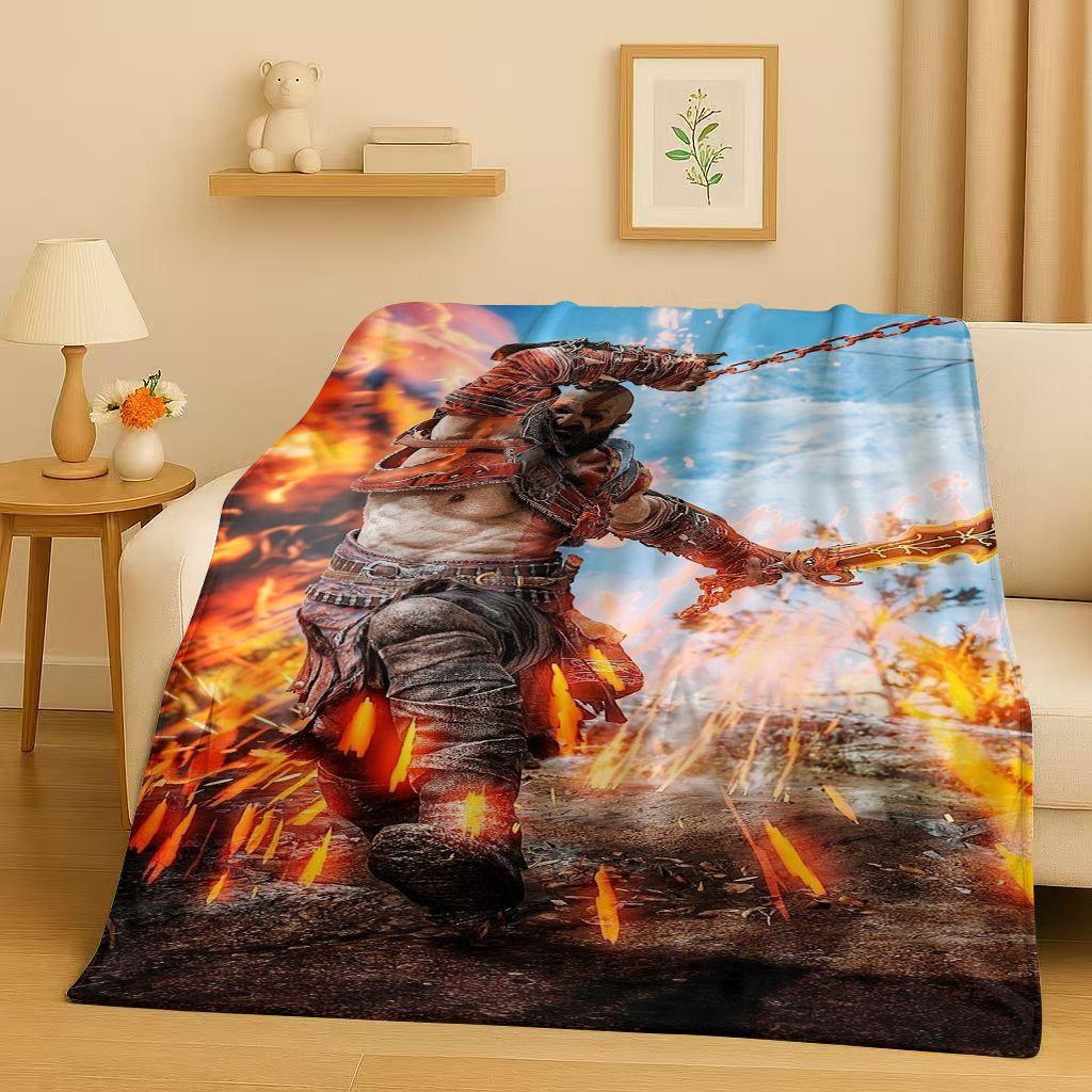 3D Kratos God of War Games Cartoon Gamer Flannel Blanket,Ultra Soft Warm Plush Throw for Home Bedroom Bed Sofa Cover Picnic Kids