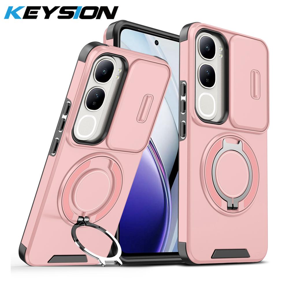 KEYSION 360° Ring Stand Phone Case for VIVO V40 SE 80W V40 Lite Slide Camera Protection Magnetic Shockproof Cover for VIVO Y200 5G