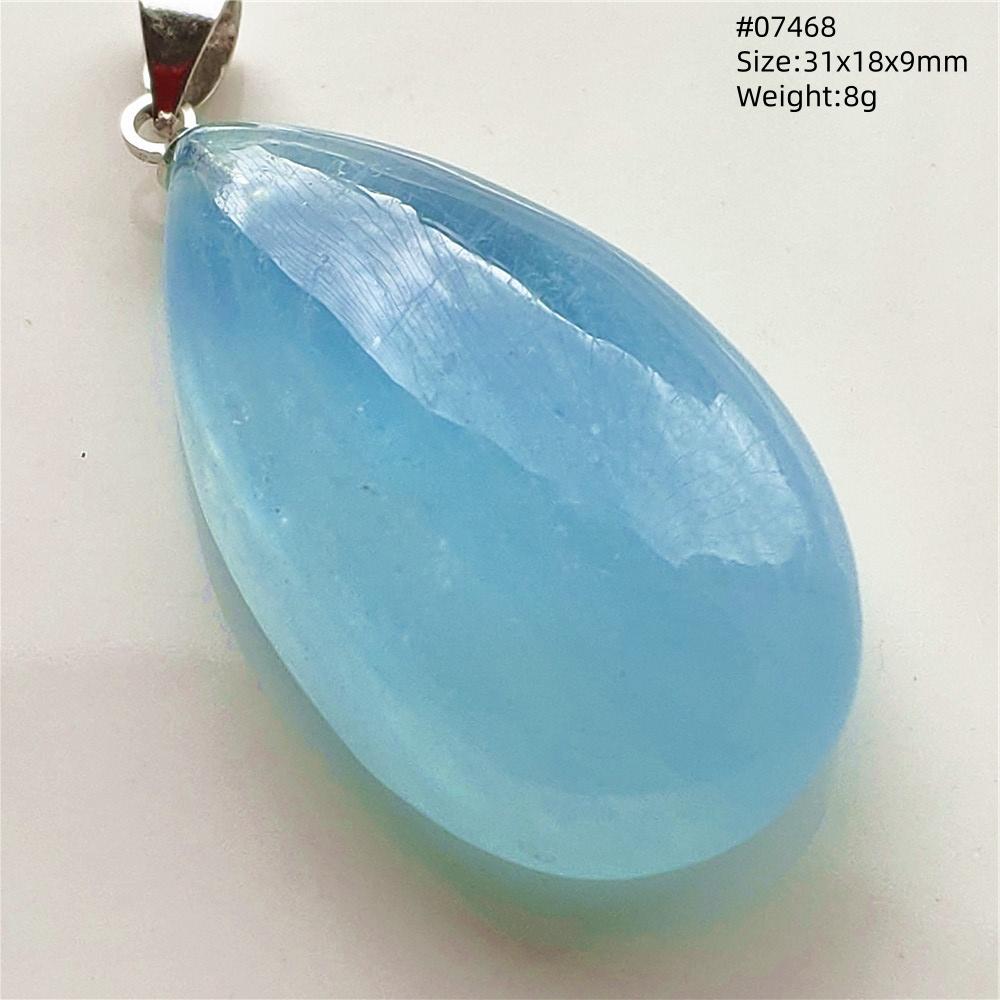 Natural Blue Aquamarine Oval Pendant Jewelry For Women Men Dark Aquamarine Necklace Fashion Brazil AAAAAA