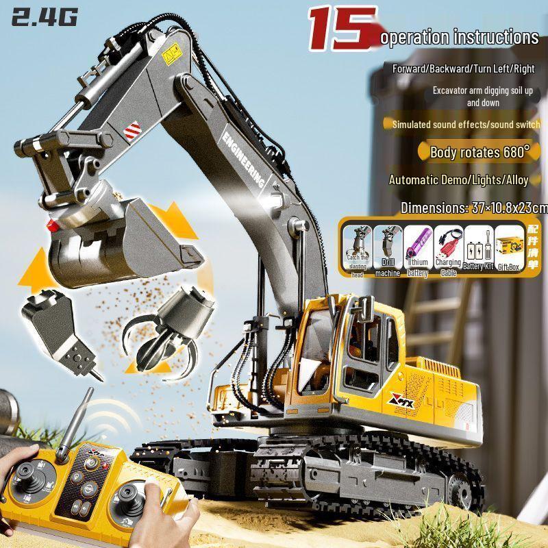Remote Control Alloy Bulldozer Excavator Toy with Spray Function for Kids