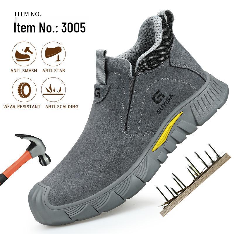 Men's Safety Shoes: Smash-Proof, Piercing-Resistant, Durable Suede, Anti-Scald, Anti-Spark, Comfortable Work Footwear.
