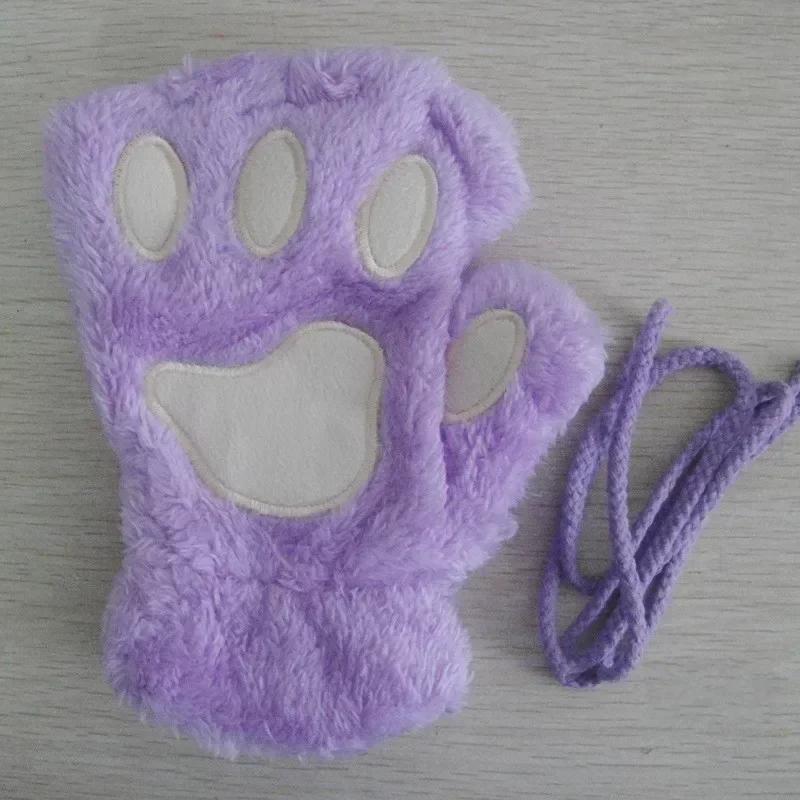 2026 Autumn Winter Kawaii Plush Cat Claw Paw Gloves Warm Soft Short Fingerless Fluffy Bear Mittens Costume Half Finger Gloves