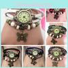 Vintage Inspired Handcrafted Watch With Colorful Leather Strap And Butterfly Charm