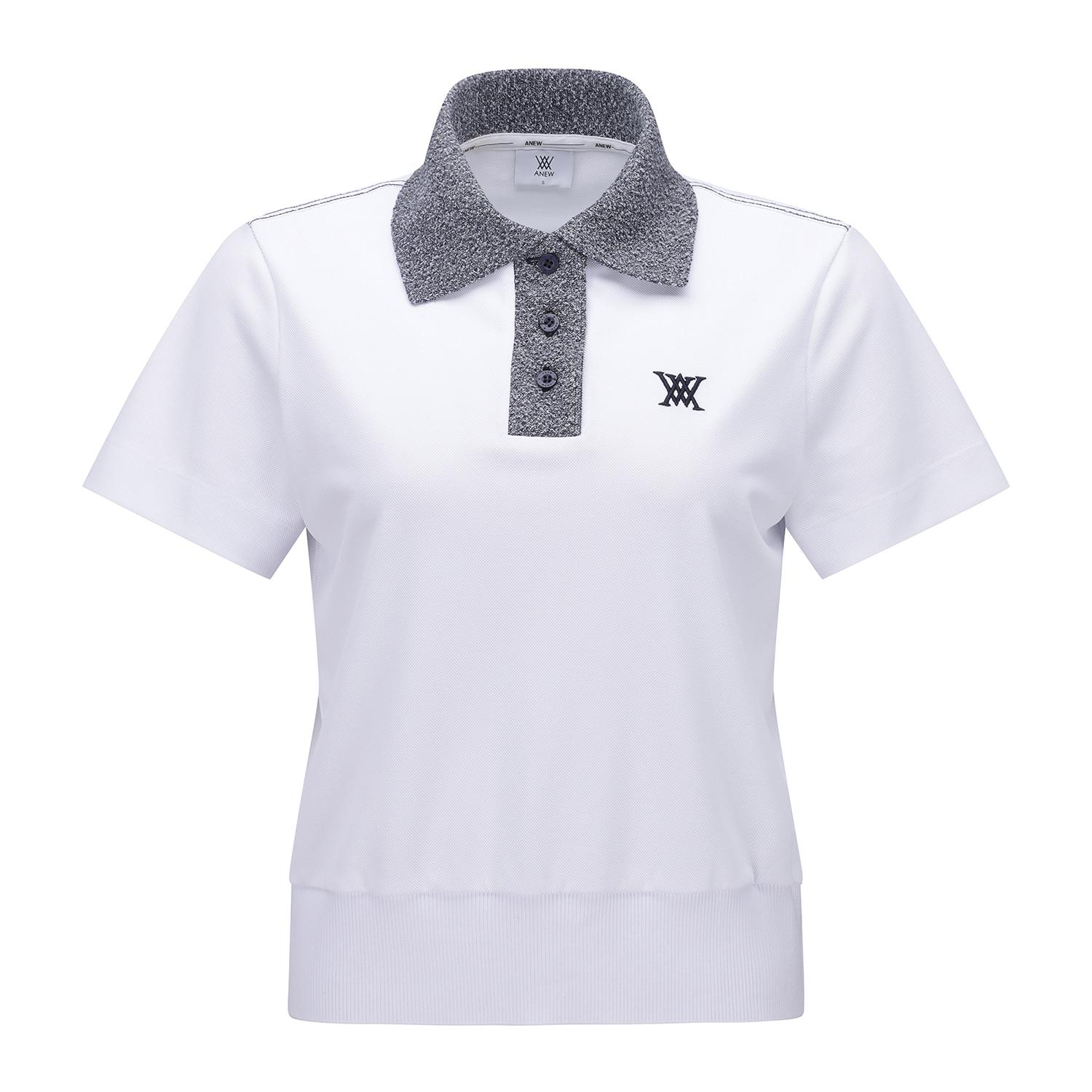 Anew Golf Женская свободная короткая футболка с вязаным воротником_Wh S