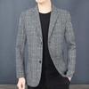 Männer Anzug Mantel Revers Langarm Plaid Muster Zwei Knöpfe Verschluss Anzug Jacke mit Taschen Slim
