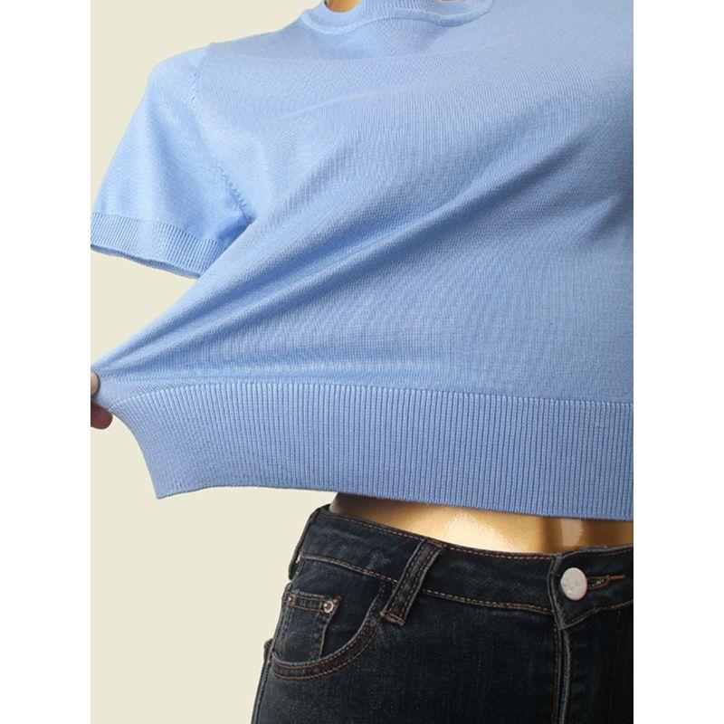 Classy Normcore Round Neck Short Sleeve T-shirt Foreign Trade Original Order Thin Needle Pullover Pure Color Knitting Bottoming Shirt