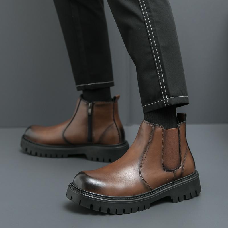 Fashion Leather Fashion High Top Shoes Men All-match Men's Outdoor Motorcycle Boots Men Casual Walking Shoes Luxury Brand Ankle Boots
