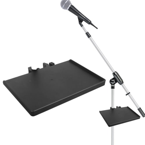 Thick PP Music Stand Tray with C-shaped Buckle Lock, Designed Sound Card Tray, Adjustable Universal Music Stand Accessory for Live Streaming and Recor