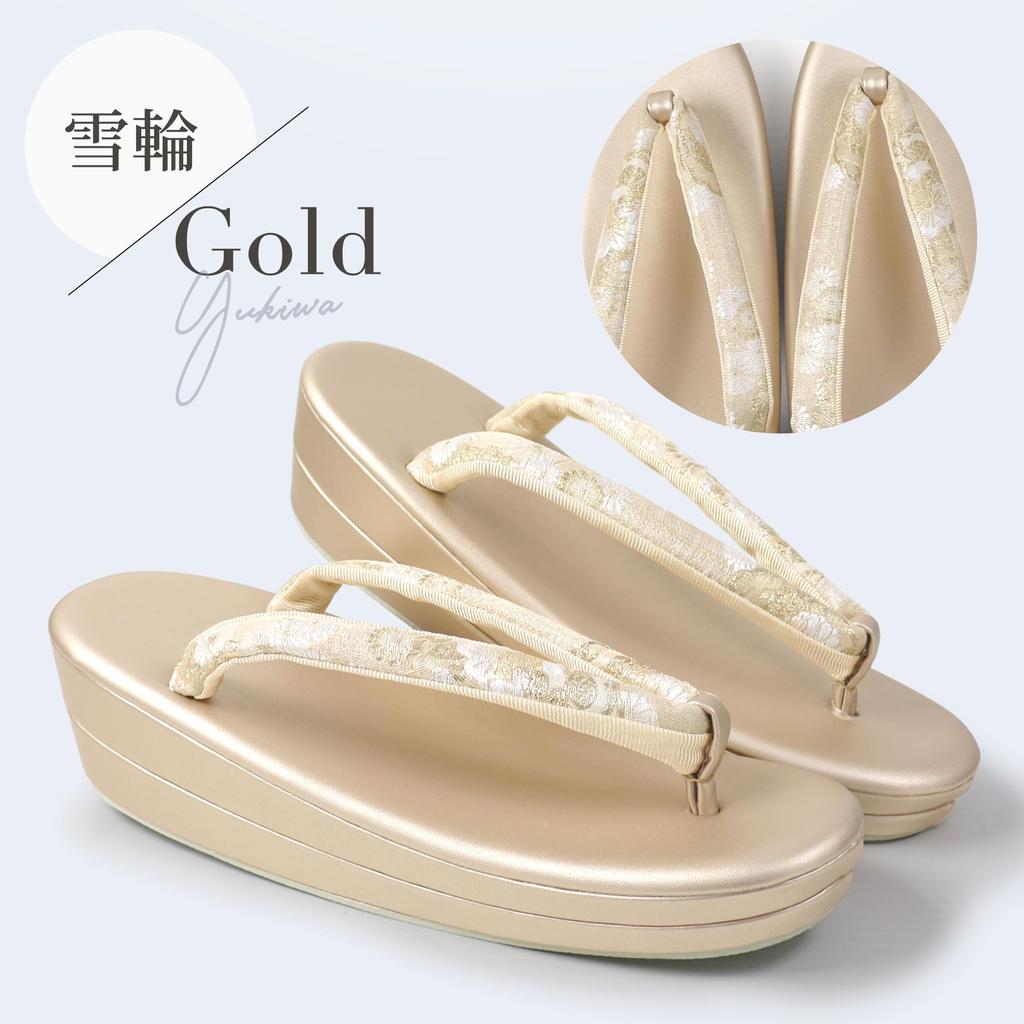 Formal Zori Sandals for Kimono Snowflake Free [NISHIORI] Women's (Single Pair) Weddings, (GOLD Pattern, Size)