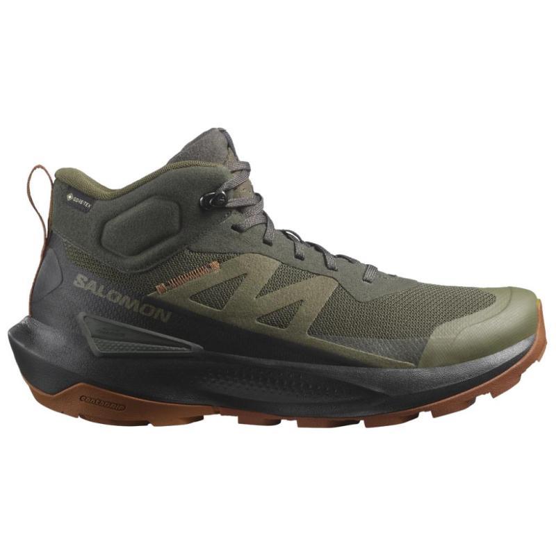 SALOMON Elixir Slip-Resistant Water-Resistant Mid-Top Hiking Shoes Men's Olive Green Sneakers L47560300