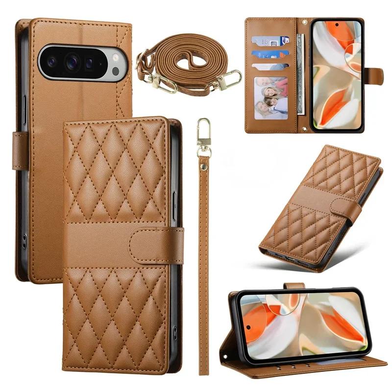 Long lanyard Flip Leather Case for Google Pixel 10 9 8 7 Pro XL 10A 9A 8A 7A Wallet Card Holder Pocket Phone Cover Coque Etui
