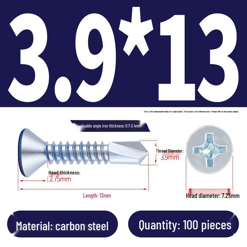 Phillips Flat Head Blue Zinc Plated Stainless Steel Self-Drilling & Self-Tapping Screws M3.9-M5.5