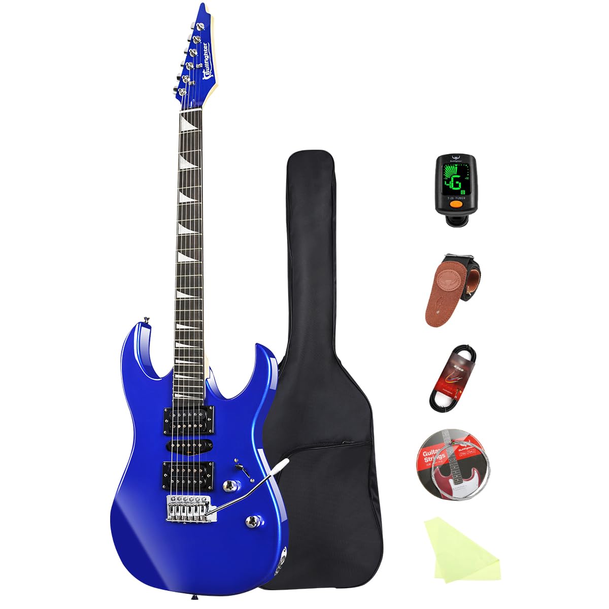 Bullfighter Electric Guitar ST Single Shake Adult Beginner Instrument HSH Rock Pro Performance Electric Guitar Set D150 Acoustic-Electric (Blue)
