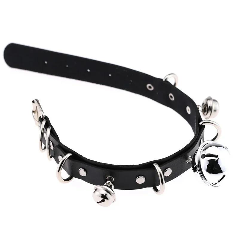 Sexy Punk Gothic PU Leder Halsband Metall Link Kette Glocke Halskette Frauen Schwarz Halsband Kragen Cosplay Schmuck Harajuku Zubehör