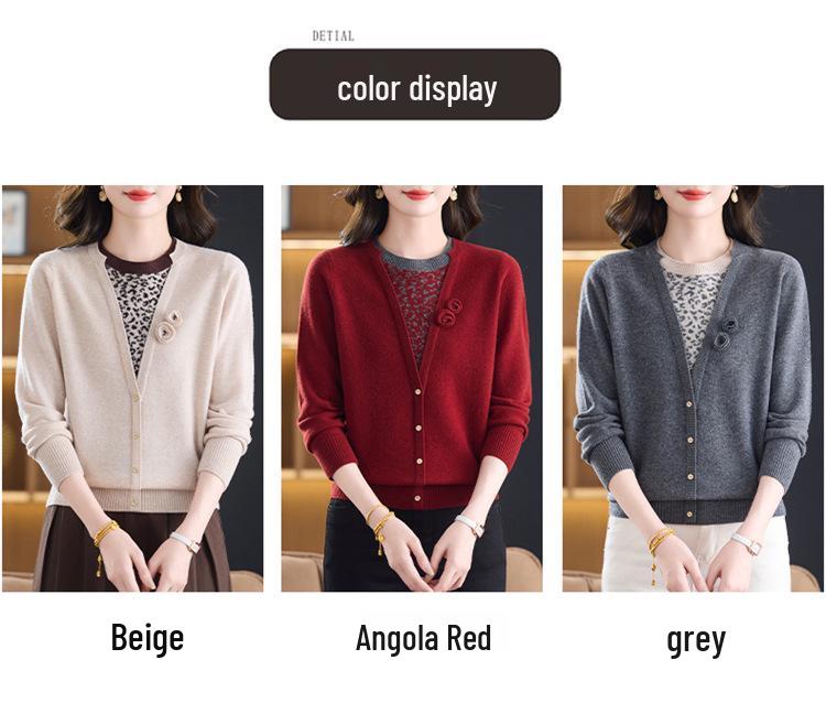 Autumn & Winter Women's 100% Pure Wool Sweater - Stylish Embroidered Half-High Neck for Middle-aged & Elderly
