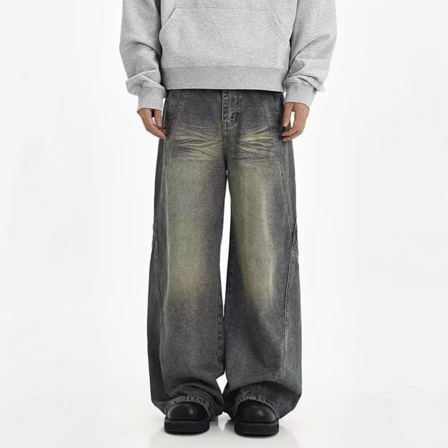 American Washed Old Wide-leg Jeans Men's Autumn and Winter Trendy High Street Loose Drape Straight Mopping Long Pants