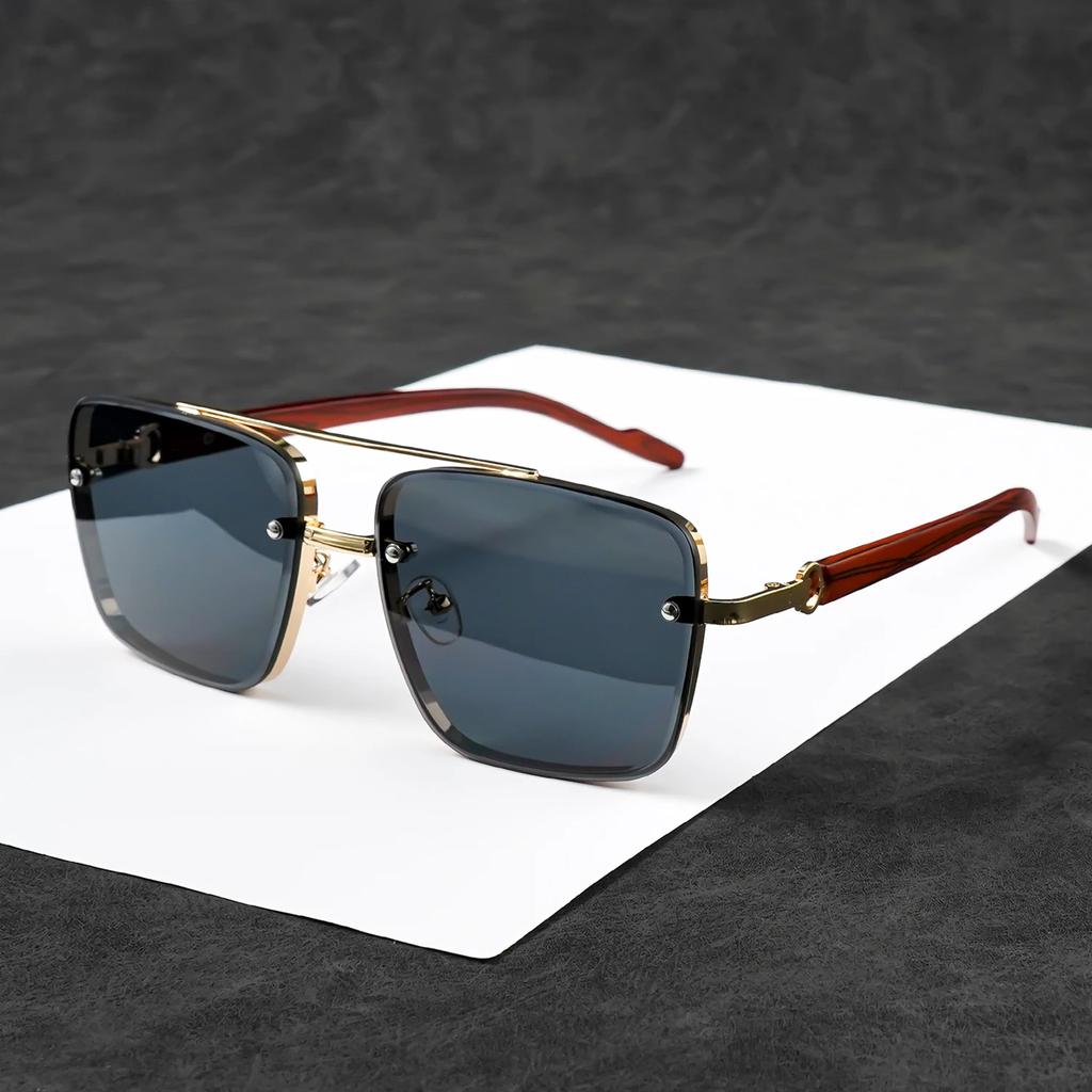 Luxury Double Beam Sunglasses Men Uv400 Square Large Frame Glasses Male Women Outdoor Causal Fashion Driving Eyewear