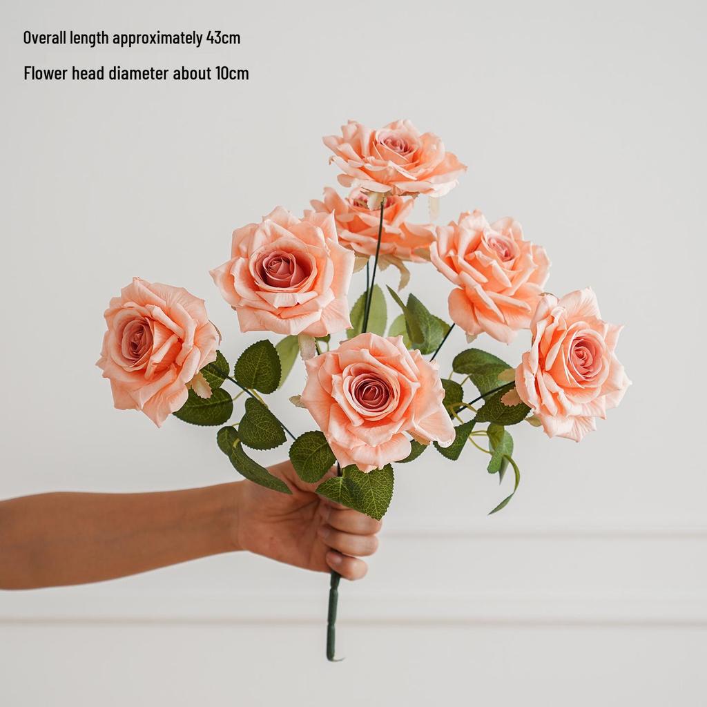 Single Stem Silk Rose Bouquet with Plastic Handle for Wedding Decoration