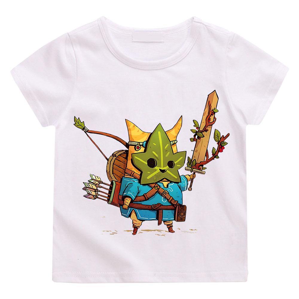 

Игривая футболка Korok Kids, летняя детская футболка, симпатичные мультяшные топы для мальчиков и девочек, модные повседневные детские аниме с коротким рукавом 100 белый