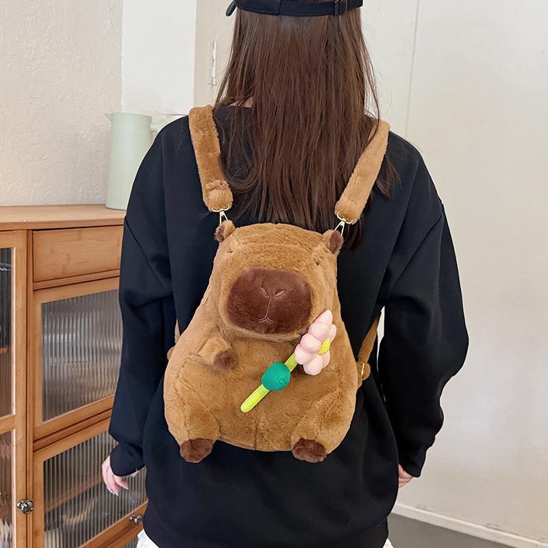 Capybara Charming Plush Toy Backpack For Children In Vibrant Orange And Pink