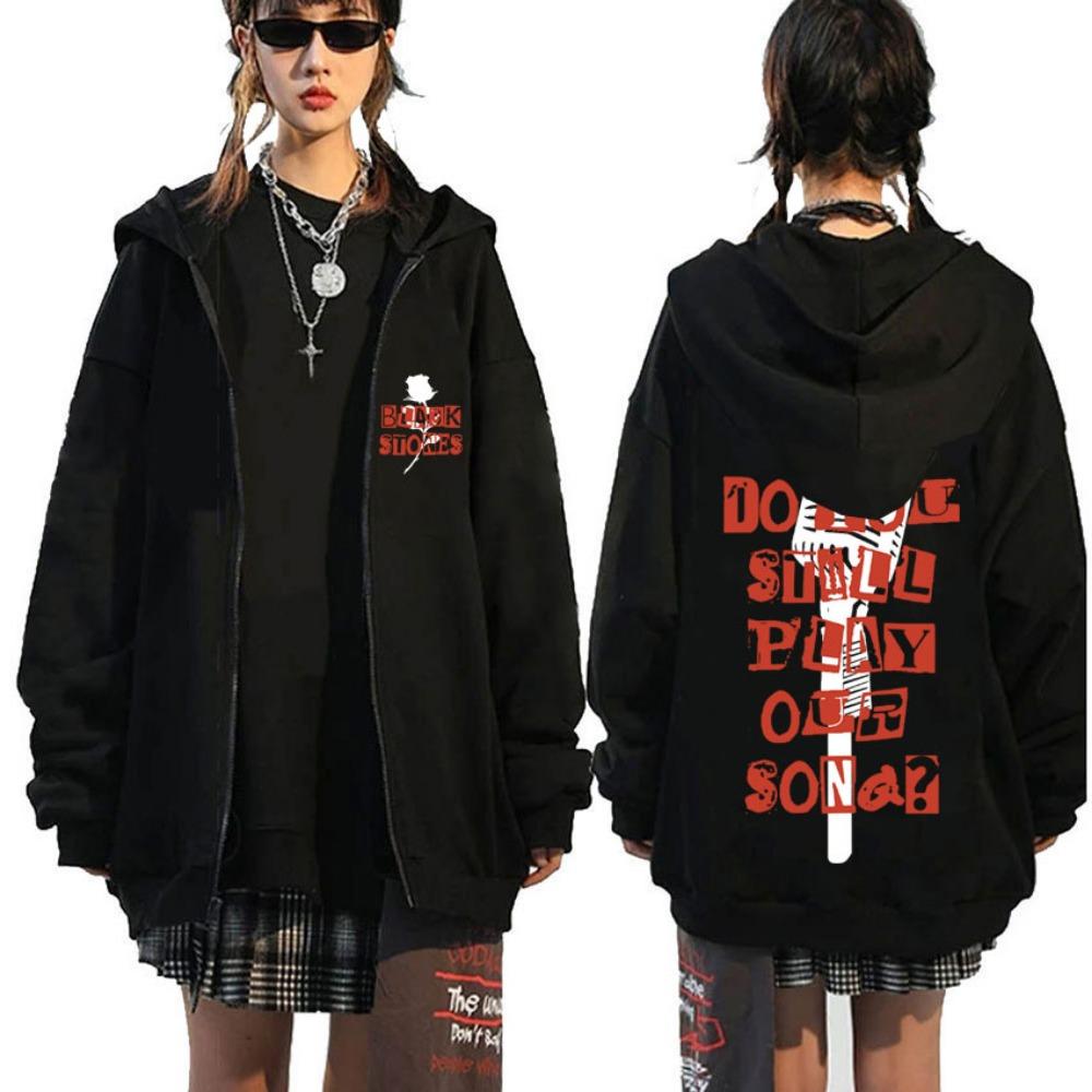 Japanese Anime Black Stone Zipper Hoodie Men's and Women's Manga Casual Zipper Jacket Men's Retro Harajuku Zipper Sweatshirt
