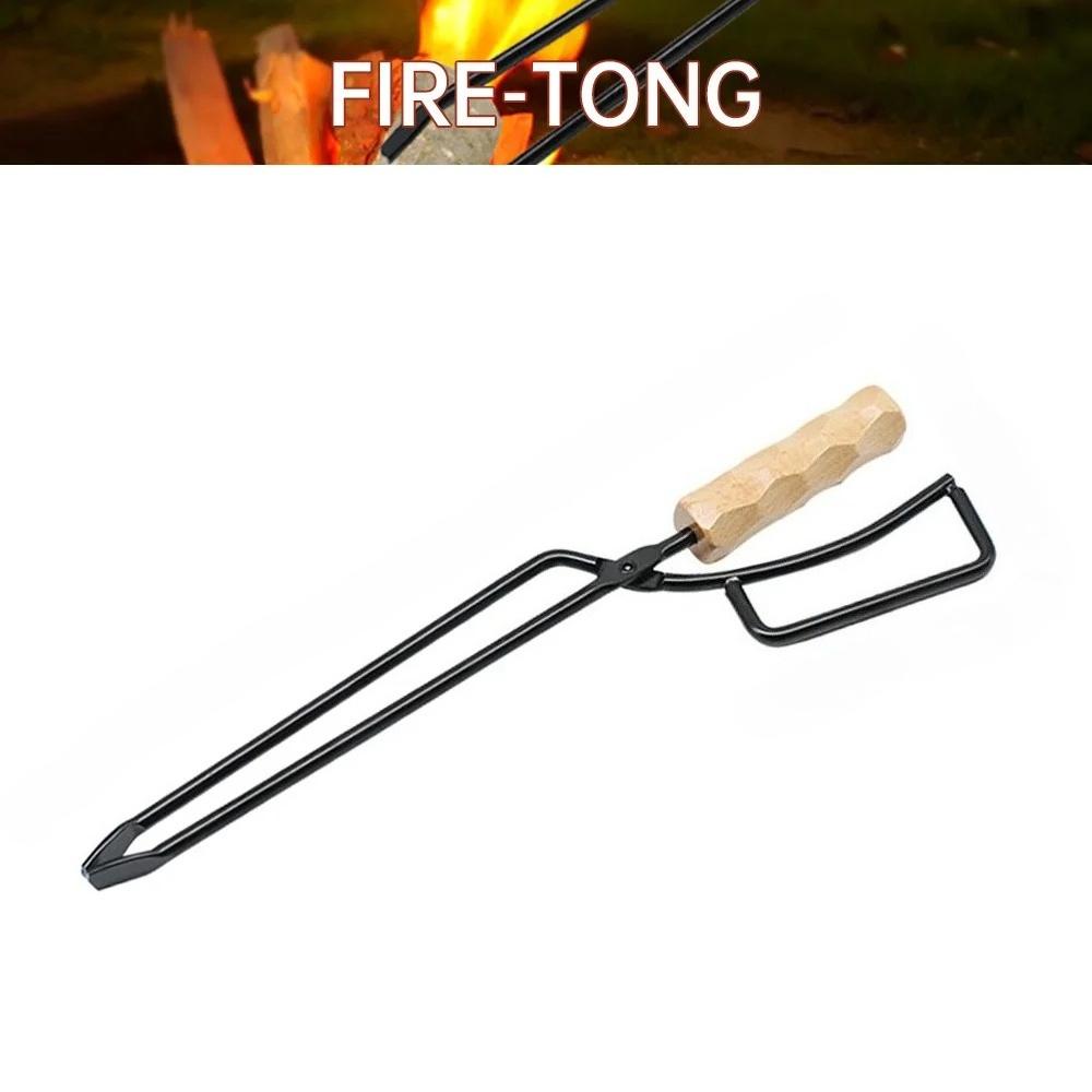 Fire Tong Charcoal Clip Metal Wooden Barbecue FireTongs Heat-resistant Carbon Picking Clip Outdoor Picnic Fireplace Clamp