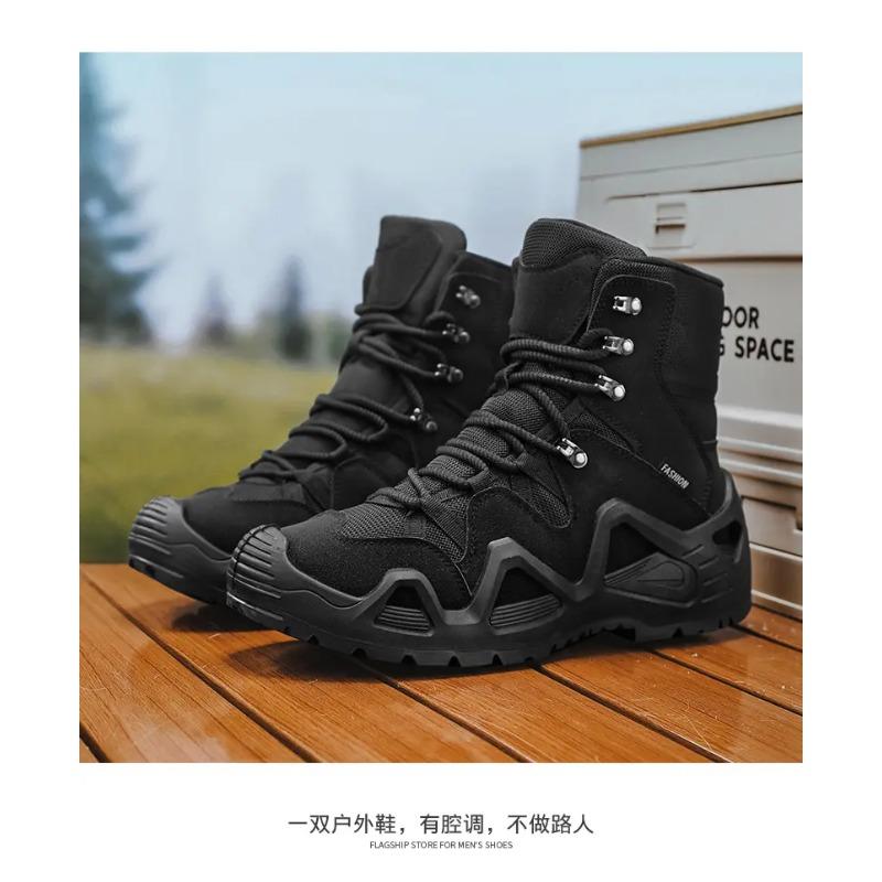 Men Tactical Boots Waterproof Combat Training Shoes with Straps Outdoor Hiking Breathable Multifunctional Winter Footwear