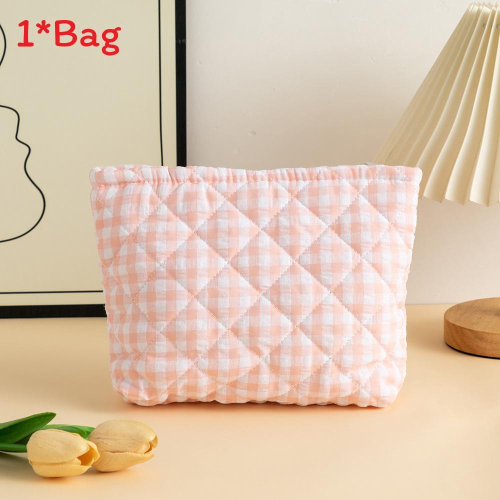 Cosy Corduroy Checkered Cosmetic Bag With Breathable Design For Daily Use Women And Men