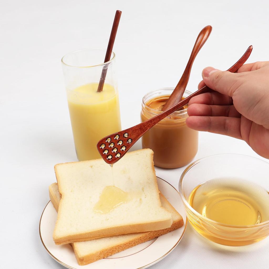 6PCS 7.08inch Honey Dipper Sticks Honey Spoon and Coffee Stirring Spoons, Wooden Honey Mixing Stirrer Honey Comb Stick, Honey Wand for Honey Jar
